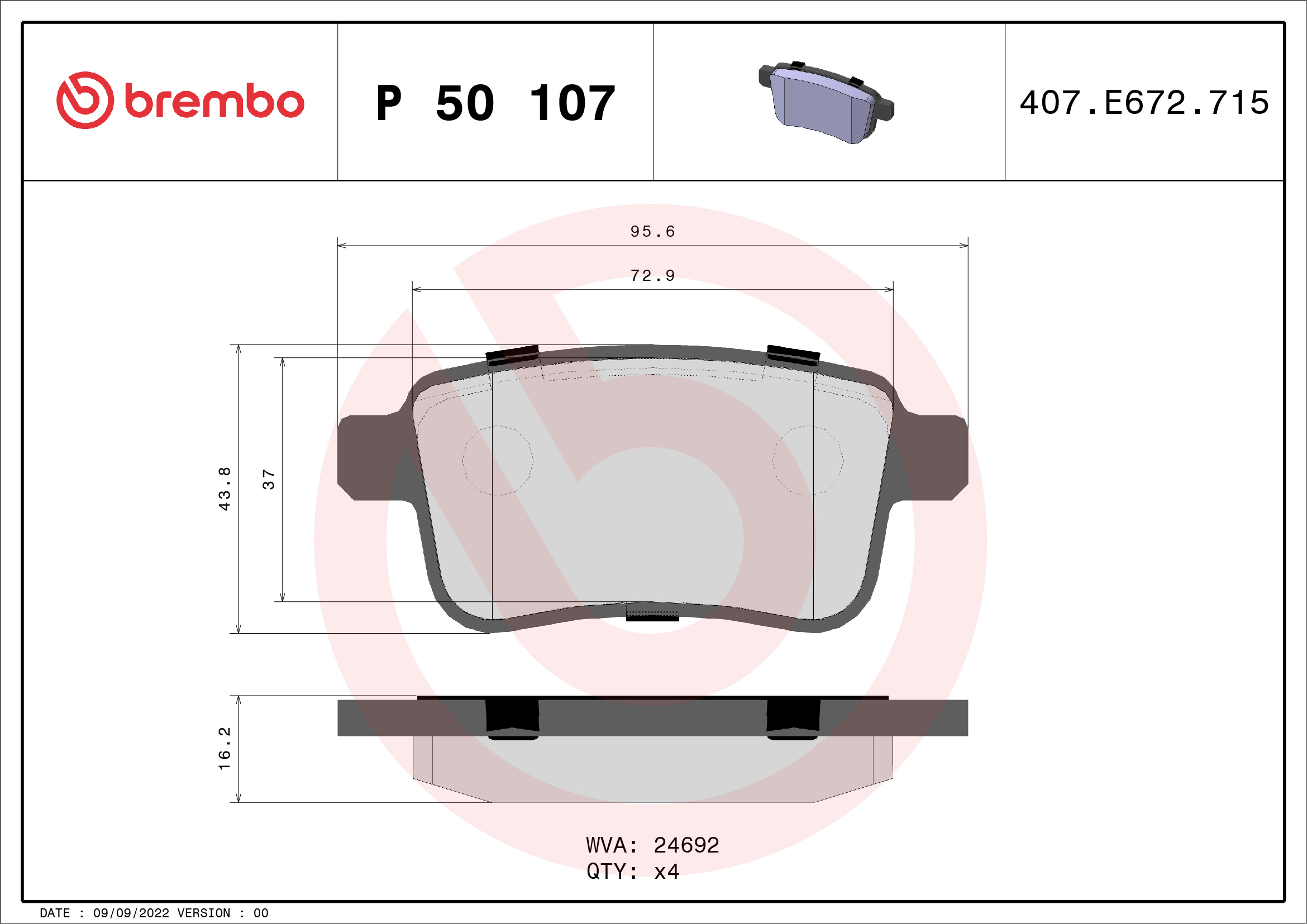 A.B.S. P 50 107 BREMBO Bremsbelagsatz, Scheibenbremse